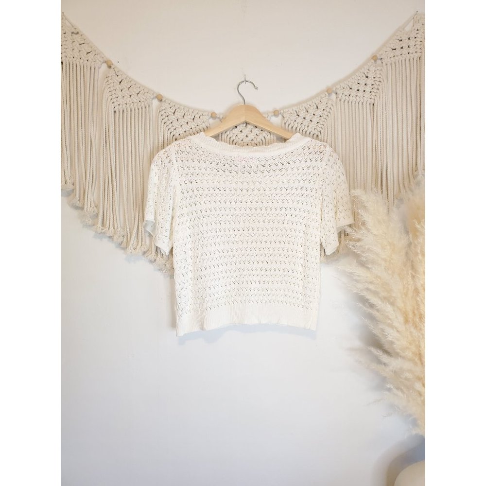 Pink Lily White Beachy Boho Crochet Crop Top XS - Picture 4 of 6
